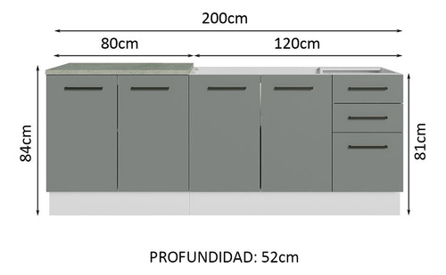 Cocina Integral Completa Modular Madesa Agata Con Pia 200cm