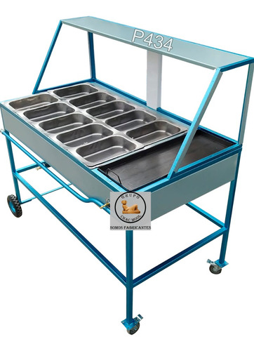 Carrito De Comida-baño María Con 10 Insertos Y Plancha P434