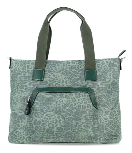 Cartera De Mujer Con Tira Larga Ecocuero Animalprint Sharon Verde Animal Print Plata Verde