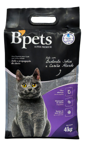 Areia Para Gatos Bpets Com Bentonita Sódica E Carvão Ativado x 4kg de peso neto  y 4kg de peso por unidade