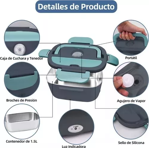  Lonchera eléctrica para calentar alimentos en el automóvil y el  hogar, con contenedor de acero inoxidable 304 desmontable, Bento, 2 en 1,  12 V para uso en el auto y 110 V