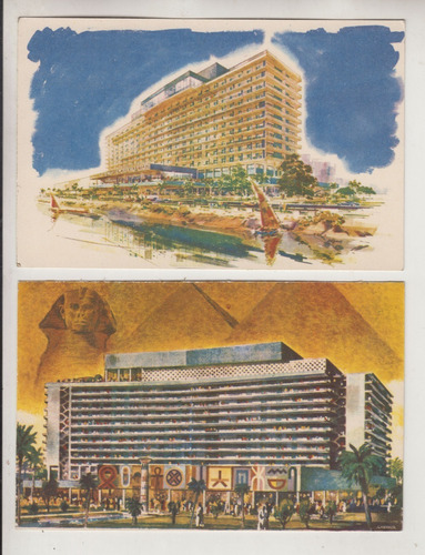 Republica Arabe Unida 2 Postales Hotel Nile Hilton Años 60