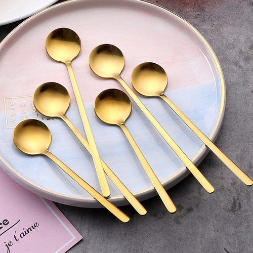 6 Cucharas Doradas Resistentes Para Postres De Acero Inoxida