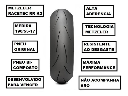 Pneu Metzeler Traseiro 190/55-17 Racetec K3 Rr Yamaha Mt-09