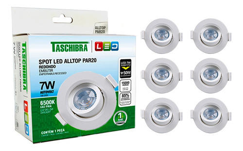 10 Spot Led Par20 7w Embutir Redondo Direcionável Taschibra Cor Branco frio 6500k 110/220V