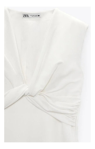 Vestido Blanco Nudo Drapeado Zara Xs Nuevo C Etiqueta