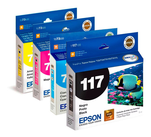 Cartuchos Tinta Epson Original T117 + T073 4 Colores Tx115