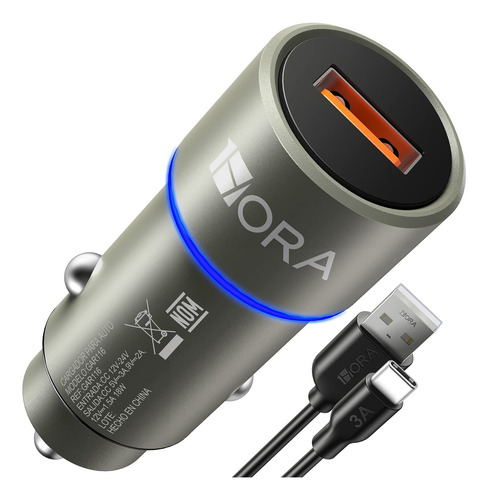 Turbo Cargador Con Cable Para Auto Tipo C Qc3.0(gar116)1hora