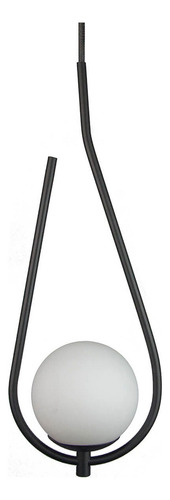 Lustre Pendente On Drop Com Globo De Vidro Estrutura Preto/ Vidro Branco