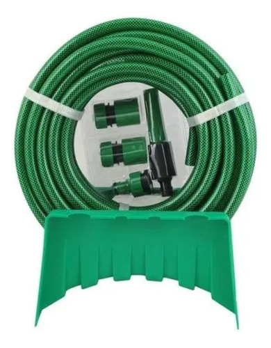 Manguera Plástica 20m Con Soporte Incluido Para Almacenar Color Verde