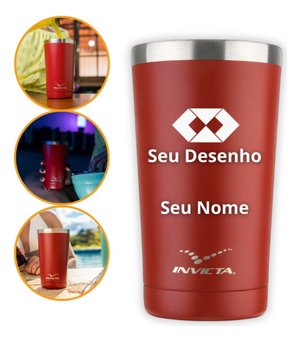 Copo Térmico Vermelho Inox Bebida Suco Café 500ml - Invicta