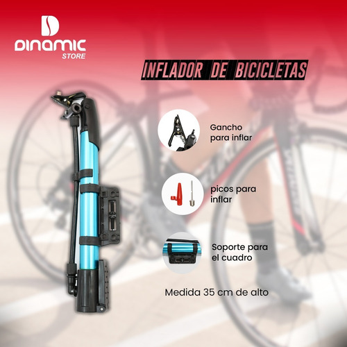 Imagen 2 de 6 de Inflador De Bicicletas De Aluminio Con Pico Para Pelotas
