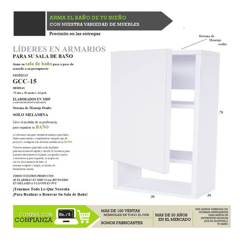 Imagen 2 de 9 de Mueble Modular Aéreo En Melamina Para Baño Mod. Gcc-15