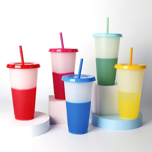 40 Vasos Magicos Cambian De Color Con Tapa Y Popote 710ml Color Mezcla De Colores Longliv