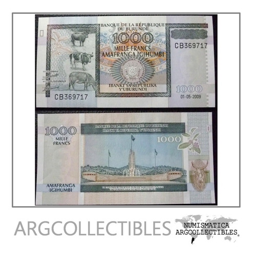 Burundi Billete 1000 Francos Año 2009 Pick 46 Unc Sin Circular