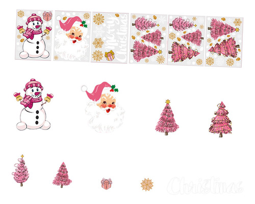 6 Pegatinas Navideñas De Color Rosa Para Ventana,