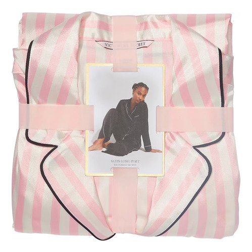 Pijama Mujer Victoria's Secret Conjunto Largo Negro Rosa