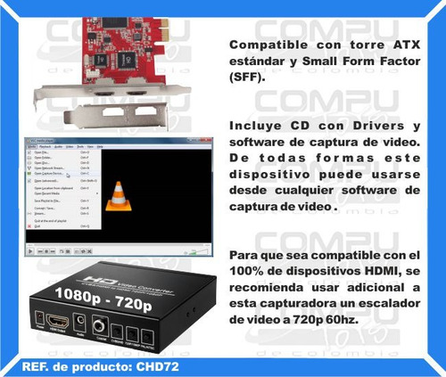 Zchd72 Capturador De Videos Hd Pcie 1x Qchd72q Computoys