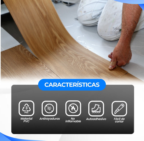 Piso Pvc Autoadherible Caja 36 Piezas 5.01 M2vinílico Gris O Marrón Claro