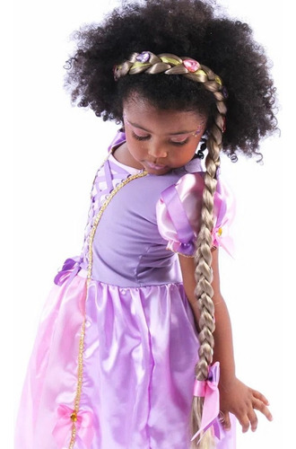 Trança Em Tiara Rapunzel Enrolados Infantil Cor Marrom-claro