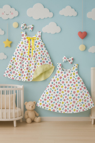 Vestido Infantil Dupla Face 2 Em 1 Com Lacinho
