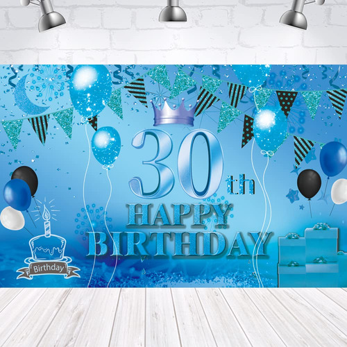 Cartel Fondo Azul 30 Cumpleaño Texto Ingl  Happy 30th Para X