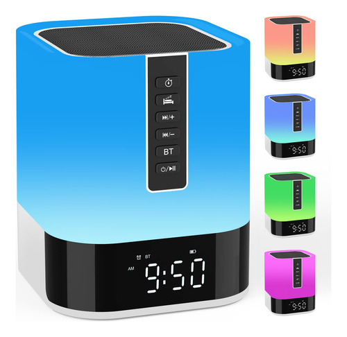 Reloj Despertador Bluetooth Luz Nocturna Táctil Cálida Y Reg