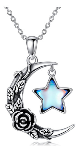 Nifunao Luna Estrella Collar Plata Esterlina Piedra Lunar