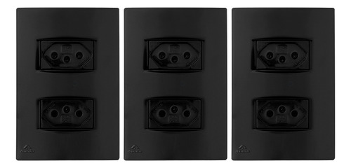 Kit 3 Un Tomada Dupla 10a 2p+t Lissê Black Apoio