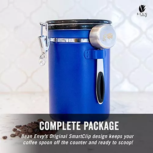 Bean Envy Coffee Canister - 22.5 oz Coffee Storage Container and Organizer  w/Stainless Steel Scoop, Date Tracker & Co2-Release Valve - Essential