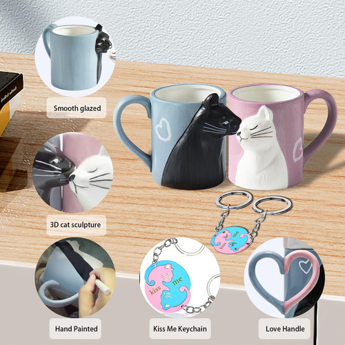 Juego De Tazas De Café Con Diseño De Gato Beso, Juego De