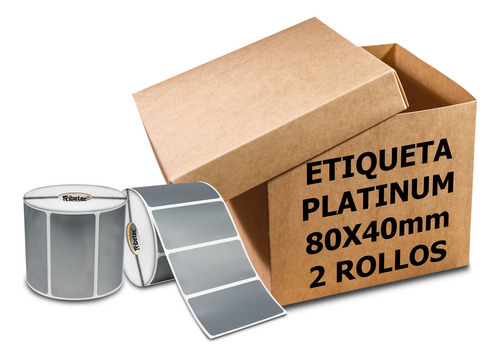 2 Rollos Etiqueta Activo Poliéster Plata 80x40 Mm 1,000 C/u Color Plateado Diseño Impreso No Aplica