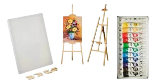 Pack Set De 3 Bastidores Atril 90cm Y 12 Pinturas + Pinceles