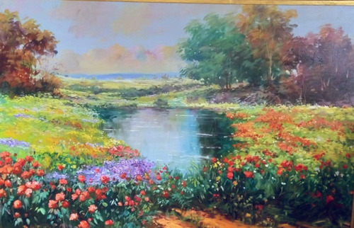 Pintura Cuadro.  Paisaje Chileno Florido  Roberto Minder.