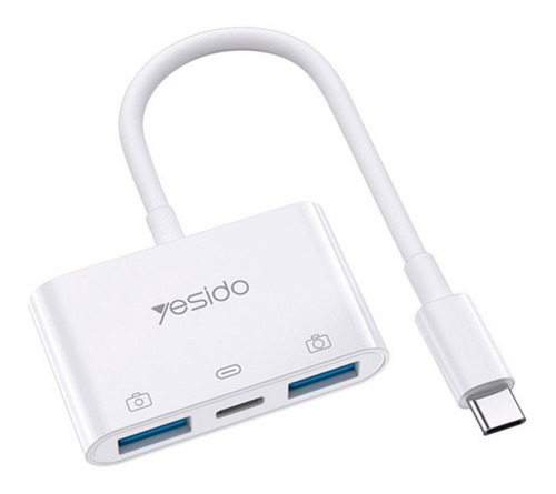 Adaptador 3 En 1 Otg Yesido Gs17 2 Entradas Usb 1 Tipo C Color Blanco