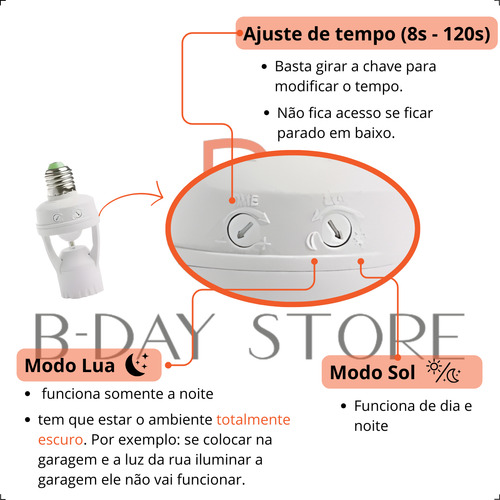 Sensor De Presença Para Lâmpada Soquete E27 Com Fotocélula