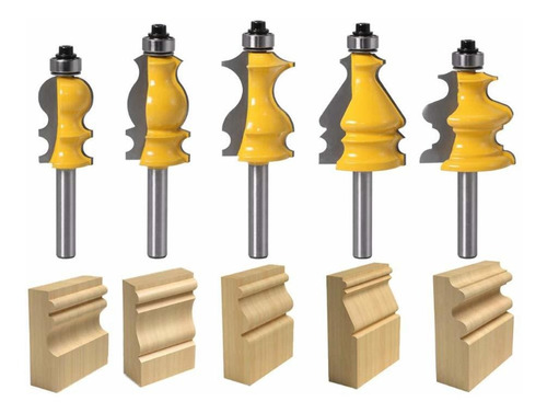 Taiwain Router Bit Set 1/4 Pulgada Shank 5pcs Architectural 