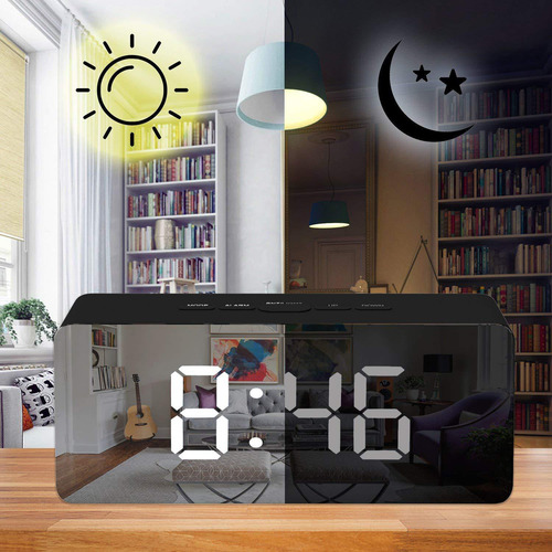 Reloj Despertador Con Espejo Multifuncional, Pantalla Led Di