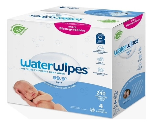 Waterwipes 4 Pack - 240 Toallitas Hum. Para Bebé 99.9% Agua