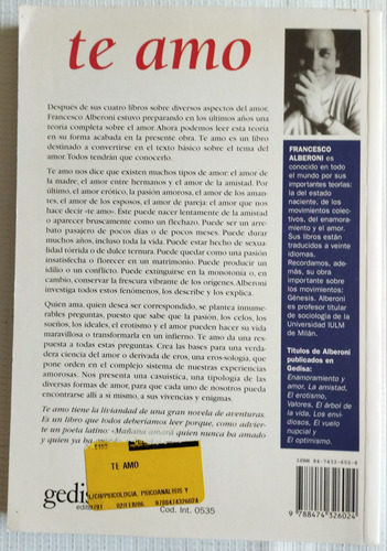Te Amo Francesco Alberoni Libro P (Usado)