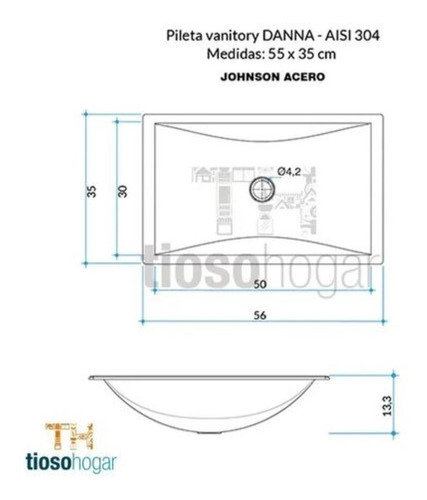 Bacha Baño Johnson Danna Simple Acero 60 Cm Inoxidable 304