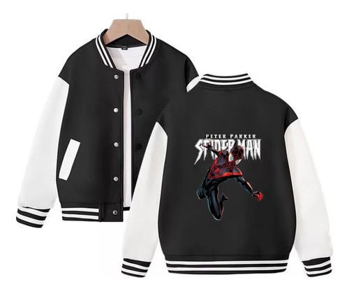 2024 Chamarra Negra Con Estampado Digital De Spiderman Super