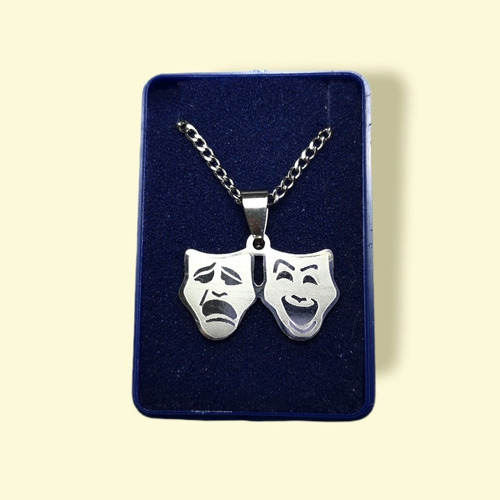 Dije Mascara Teatro Tragedia - Comedia- Acero Quir C/ Cadena Color Acero Quirurgico