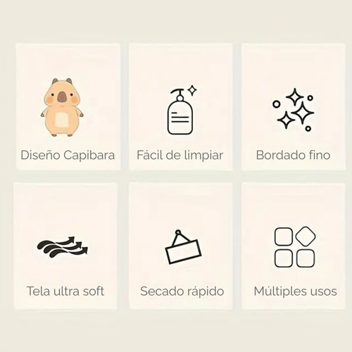 Toalla Para Mano Bebé Infantil Secado Rápido Diseño Capibara Marrón Capibara