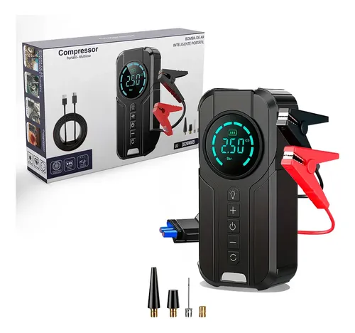 Bomba de Ar Digital Lumi Portátil 12V com Cabos de Ignição 180PSI