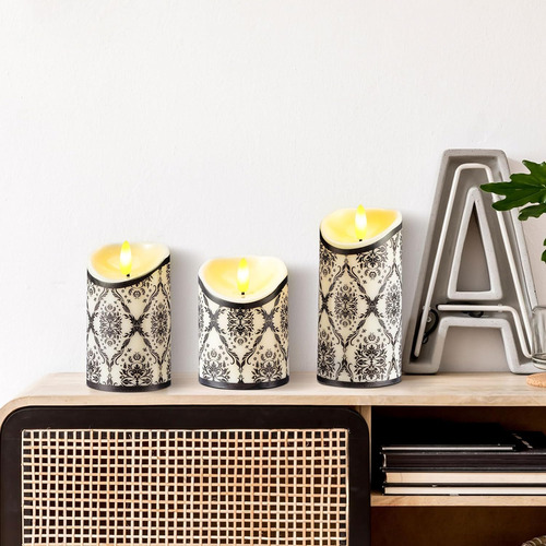 3 Piezas Velas Sin Llama En Blanco Y Negro Velas Con Pilas I