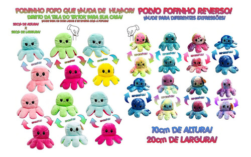 Set de 3 pulpos de peluche grandes y reversibles que cambian el estado de ánimo