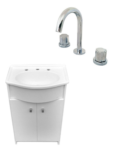 Vanitory 50 Blanco Bacha Griferia Convencional Baño Melamina Canilla Cromo Pico Aireador Lavatorio Acrilico Mueble