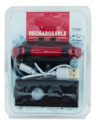 Set Luz Bici Delantera Y Trasera Mod 7188 Usb Recargable