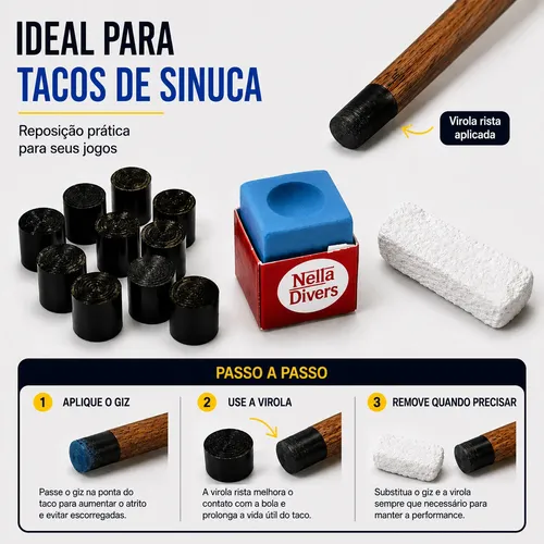 100 Giz Branco + 50 Giz Azul Para Sinuca +10 Ponteira Sinuca